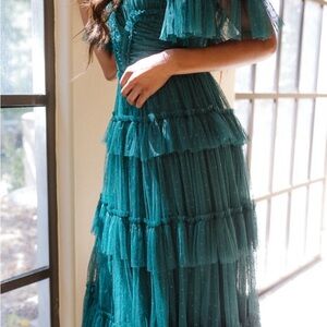 Ivy City Elegant Teal Tiered Dress